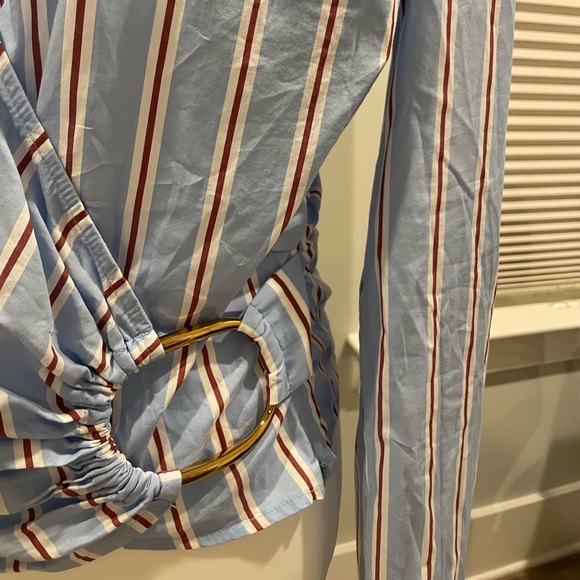 Veronica Beard Ozzie wrap-effect striped cotton-blend poplin top - Picture 6 of 16